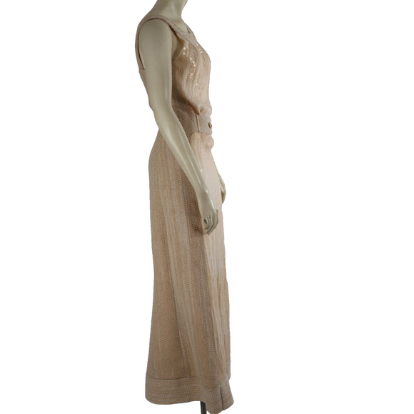 CHANEL 01A Fall 01 Beige 2 Piece Sleeveless Sequin Dress Maxi Tweed Coat Suit 38 - Picture 13 of 16